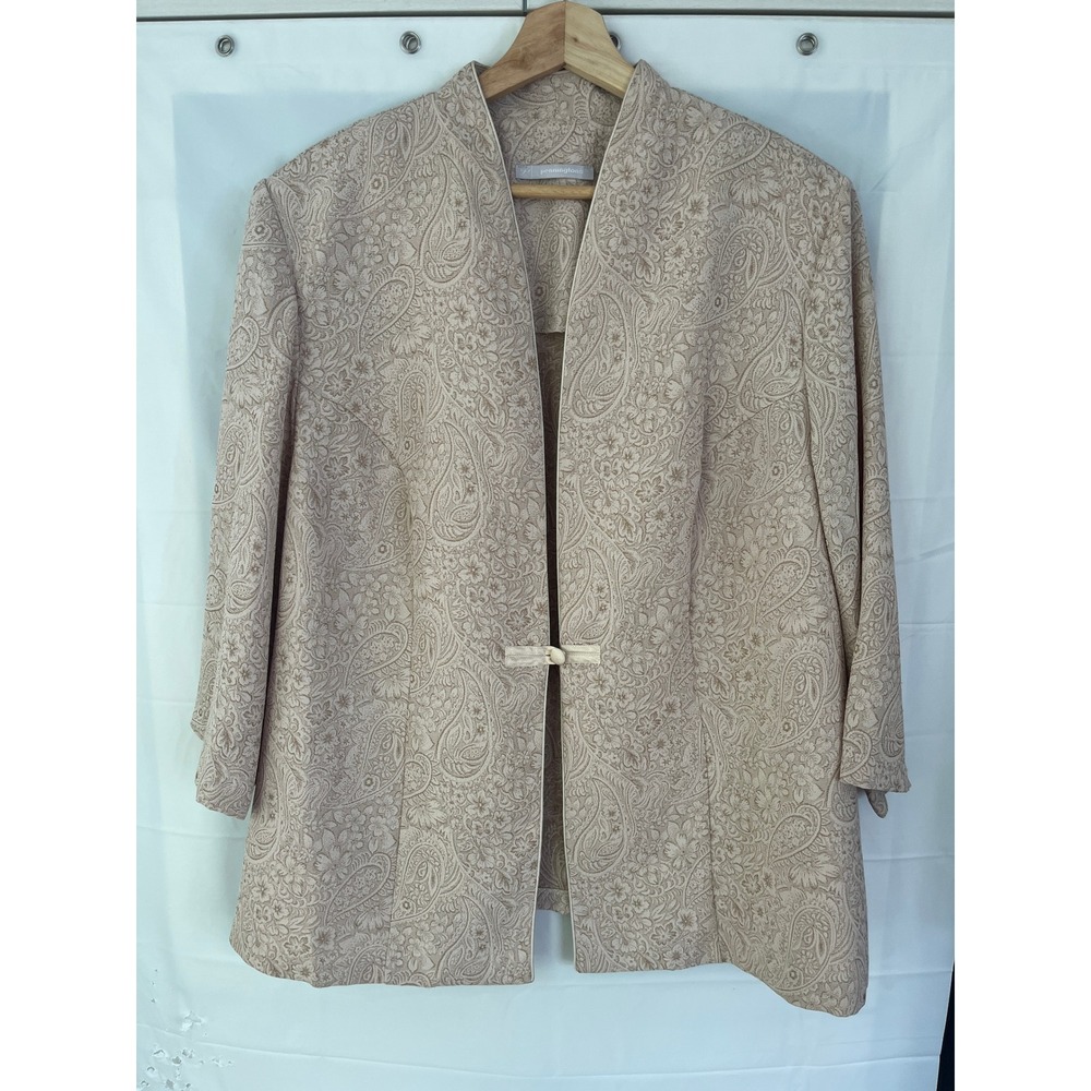 Vintage Penningtons Women Beige Paisley Jacquard Mandarin Collar Jacket